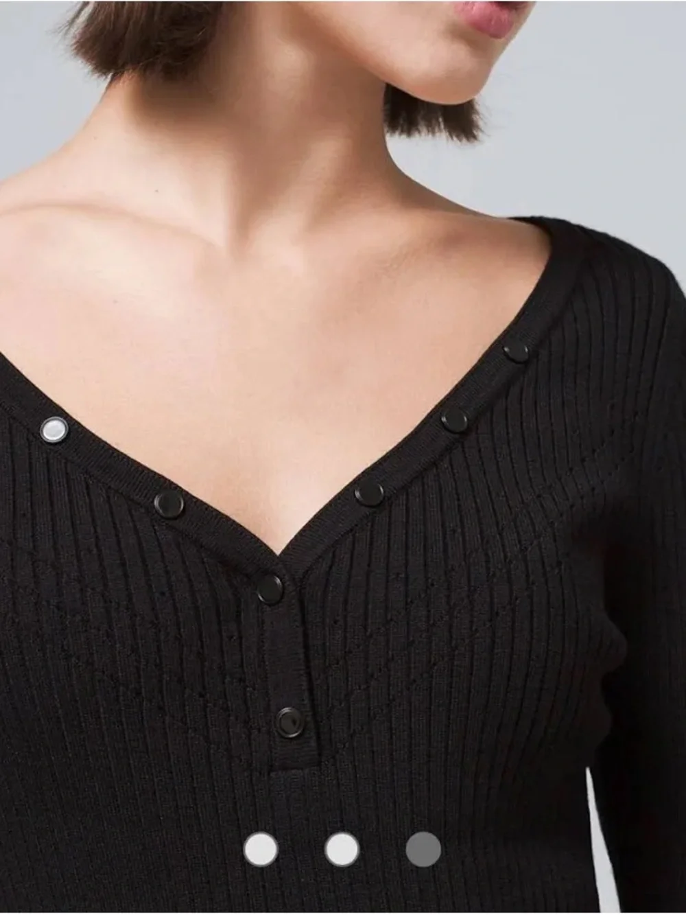 White House Black Market WHBM Black Ribbed Snap-Front Henley Sweater sz S